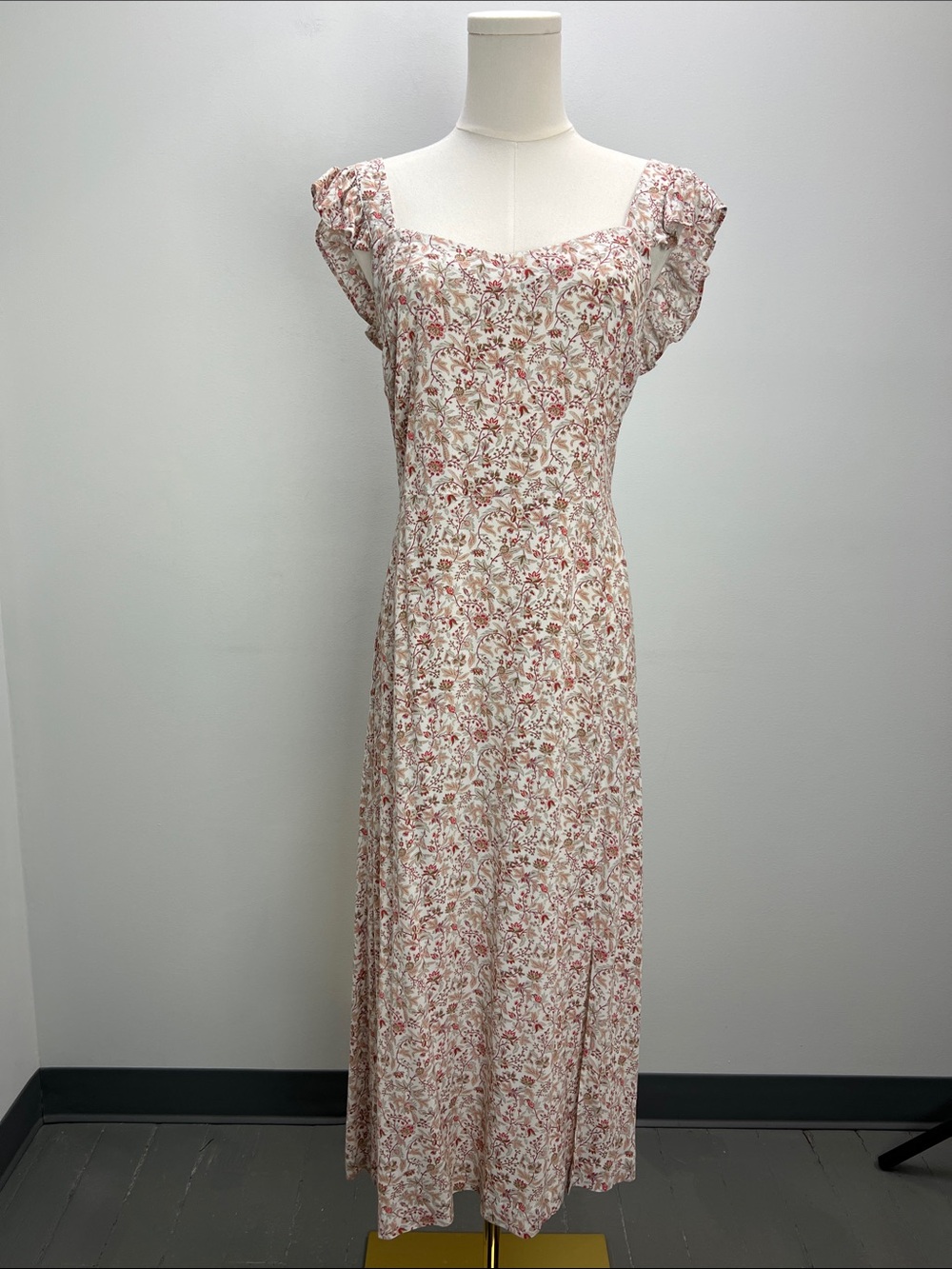 Loft Cottagecore Floral Midi Dress Flutter Sleeves Side Slit Womens 4 Cottage